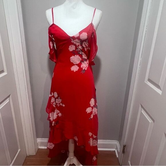 NWT Love in Bloom Red Floral Print Off-the-Shoulder High-Low Dress size small - Picture 5 of 13